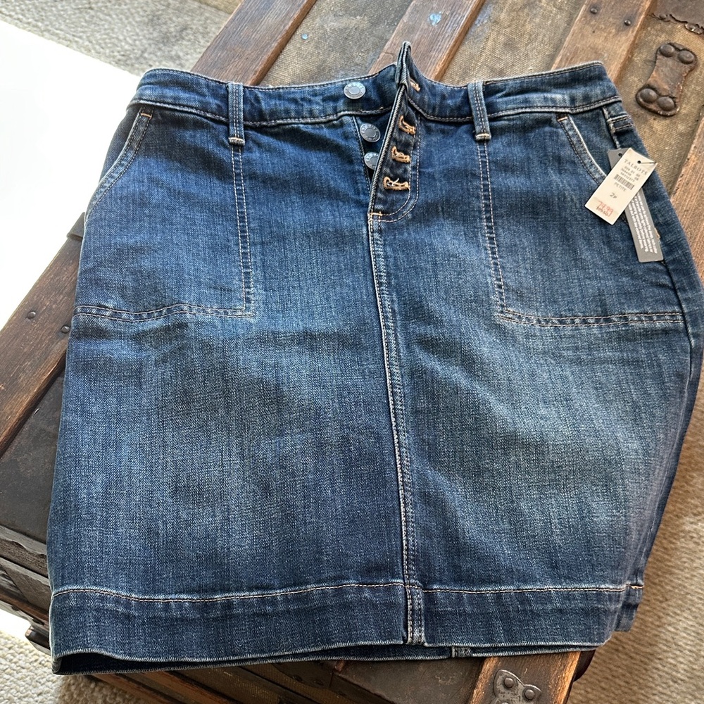 Talbots Dark Blue Denim Skirt with Button Detail